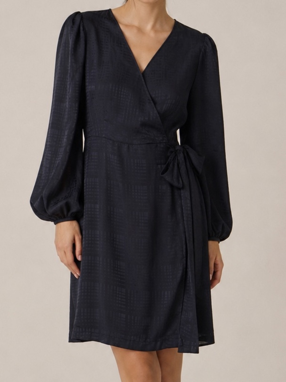 Halogen Navy Wrap Midi Dress with Puff Sleeves